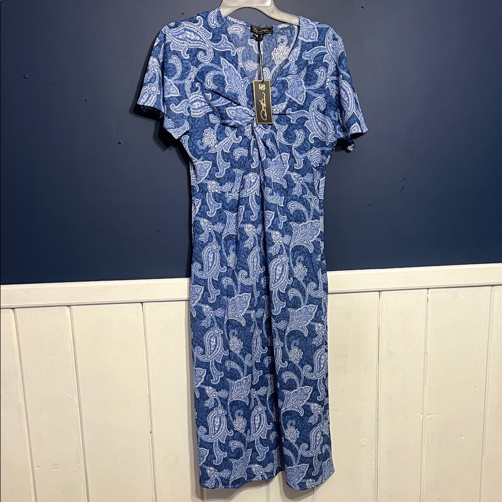 NWT DG2 Diane Gilman Blue Paisley Print Dress sz small